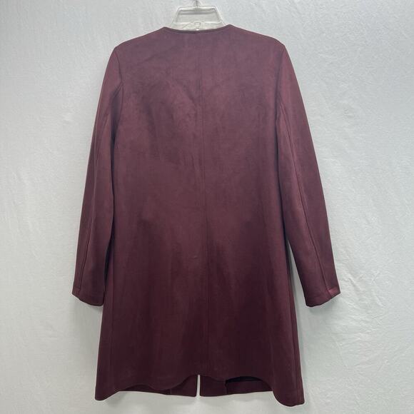 Marc New York Andrew Marc Faux Suede Collarless Coat Size M Burgundy Snap - Picture 6 of 10